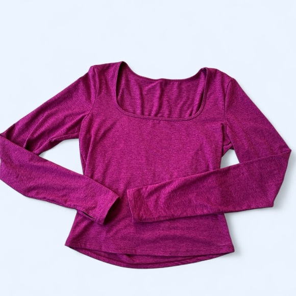 Tops - soft long sleeve top thumb holes Square neck stretchy activewear lounge ballet